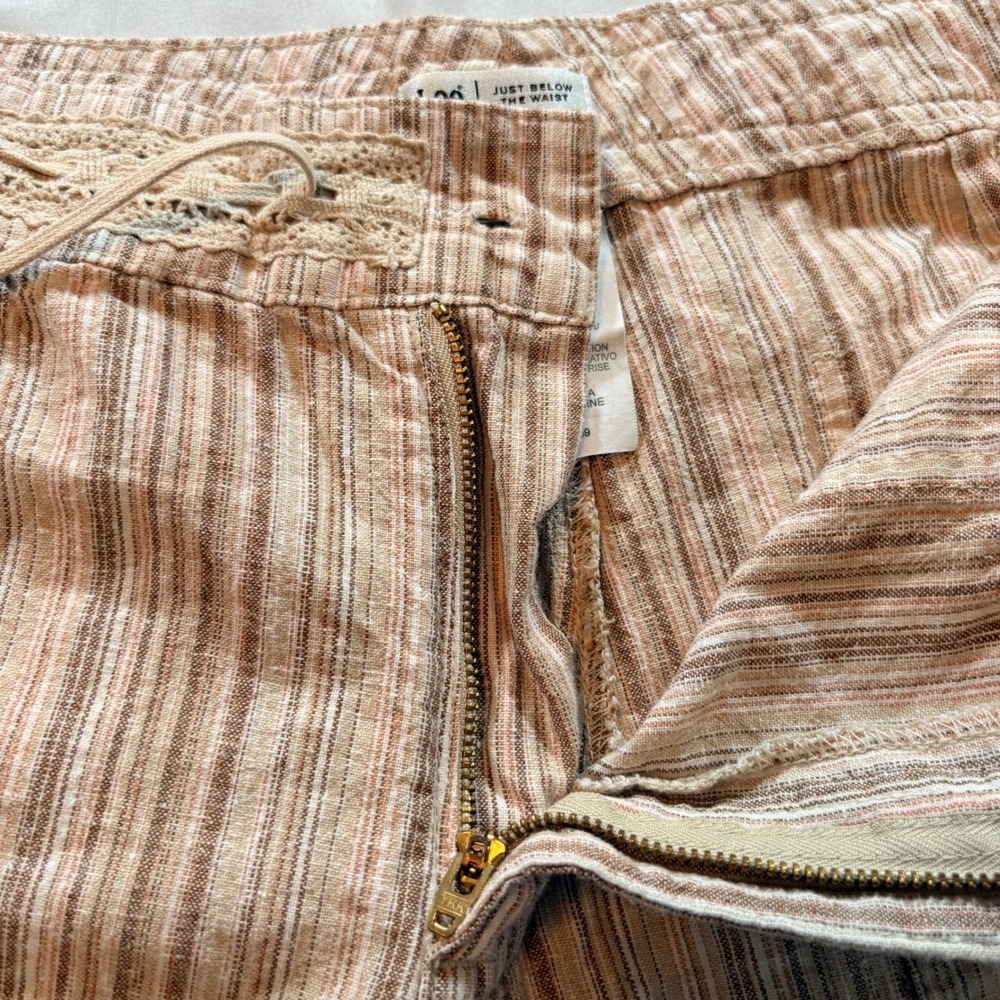 Lee Striped Linen Blend Capri Pants Womens 14 Medium Relaxed Boho Cropped - Picture 3 of 8